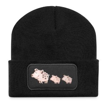 Schweine Familie - Recycelte Patch Beanie - Schwarz - Vorne