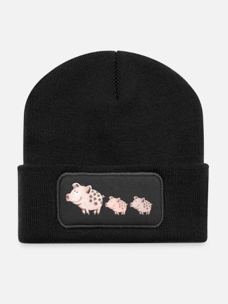 Schweine Familie - Recycelte Patch Beanie - Schwarz