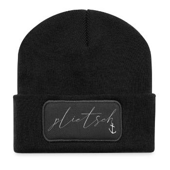 plietsch - intelligent clever smart - platt eben - Recycelte Patch Beanie - Schwarz - Vorne