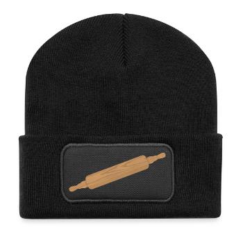 Rouleau à pâte - Rouleau à pâtisserie en bois - Beanie recyclé à patch - noir - Devant
