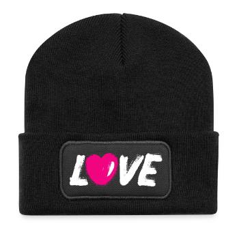 Love Love Heart Heart Handwriting White Brush - Recycled Patch Beanie - black - Front