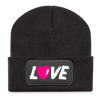 Amour Coeur Coeur Écriture Blanche Pinceau - Beanie recyclé à patch - charbon - Devant
