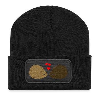 tiermotive valentinstag, Süßes Igelpaar - Recycelte Patch Beanie - Schwarz - Vorne