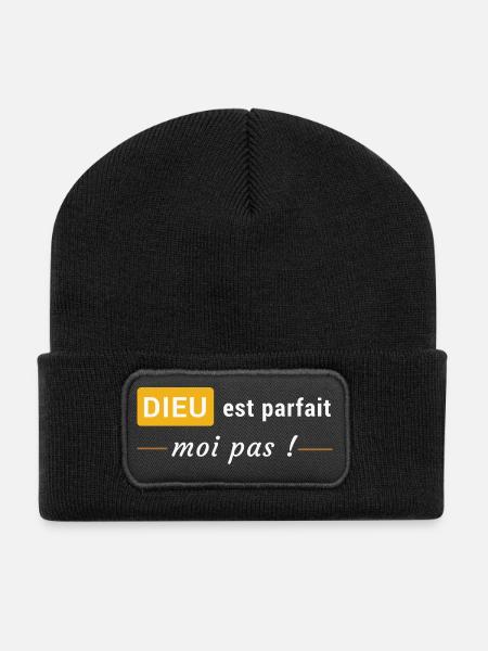 Dieu est parfait, moi pas ! - Beanie recyclé à patch - noir