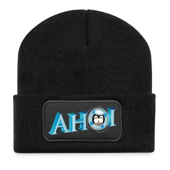 Salutation de marin avec lettrage Ahoi avec un marin pingouin - Beanie recyclé à patch - noir - Devant