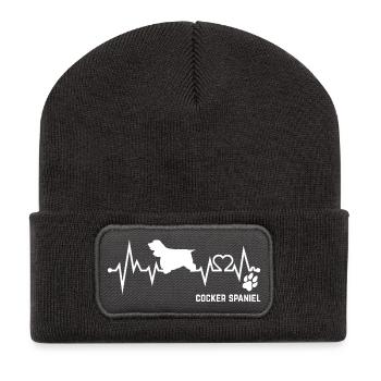 Cocker Spaniel Heartbeat Pulse ECG Dog Gift - Recycled Patch Beanie - dark grey - Front