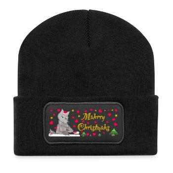 Kultiger Wolf Weihnachten, MÄHrry Christmähs Stern - Recycelte Patch Beanie - Schwarz - Vorne