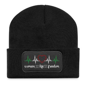 Woman Life Freedom Herzschlag Frauenrechte Iran - Recycelte Patch Beanie - Schwarz - Vorne