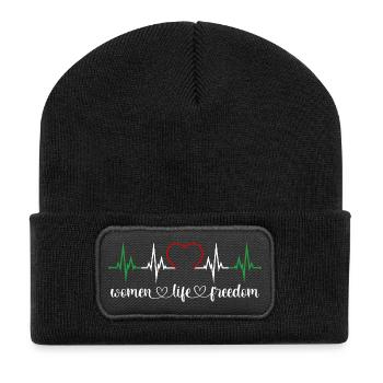 Women Life Freedom Herzschlag Iran Frauenrechte - Recycelte Patch Beanie - Schwarz - Vorne