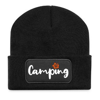 Camping Hawai Handschrift Camper Caravan Wohnmobil - Recycelte Patch Beanie - Schwarz - Vorne