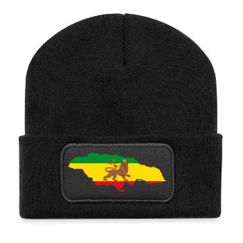 Lion of Judah Jamaica Rasta Flag Map of Jamaica - Recycelte Patch Beanie - Schwarz - Vorne