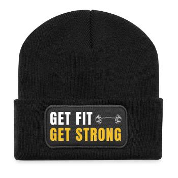 Get Fit Get Strong - Fitnessgeschenk mit Hanteln - Recycelte Patch Beanie - Schwarz - Vorne