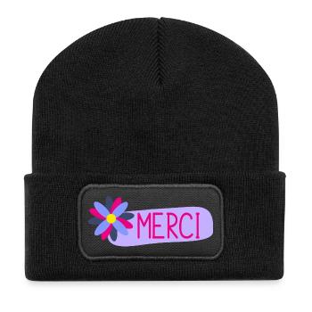 MERCI. THANKS. THANK YOU. ANNIVERSAIRE. NAISSANCE. - Beanie recyclé à patch - noir - Devant