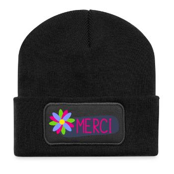 MERCI. THANKS. ANNIVERSAIRE. NAISSANCE. RETRAITE. - Beanie recyclé à patch - noir - Devant