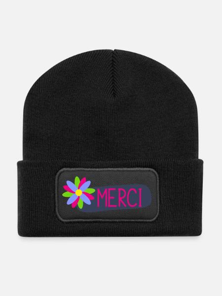 MERCI. THANKS. ANNIVERSAIRE. NAISSANCE. RETRAITE. - Beanie recyclé à patch - noir