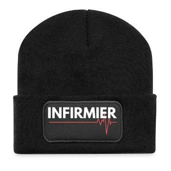 Cadeau 'Infirmier', pour les Soignants - Beanie recyclé à patch - noir - Devant