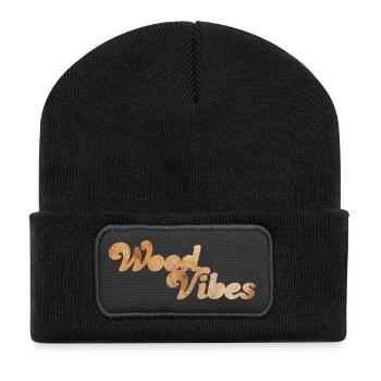 Wood Vibes good coole Quotes Holz Wald Natur Fan - Recycelte Patch Beanie - Schwarz - Vorne