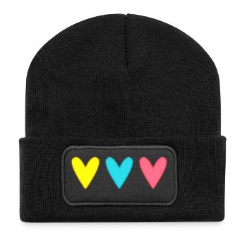 HERZ. HERZ. HEILIGER VALENTINSTAG. LIEBE. LIEBE. PAAR. - Recycelte Patch Beanie - Schwarz - Vorne