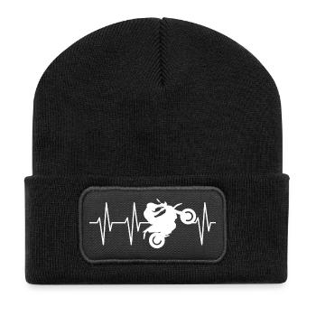 Moto Biker Symbol Wheelie icon Egk Heartbeat - Beanie recyclé à patch - noir - Devant