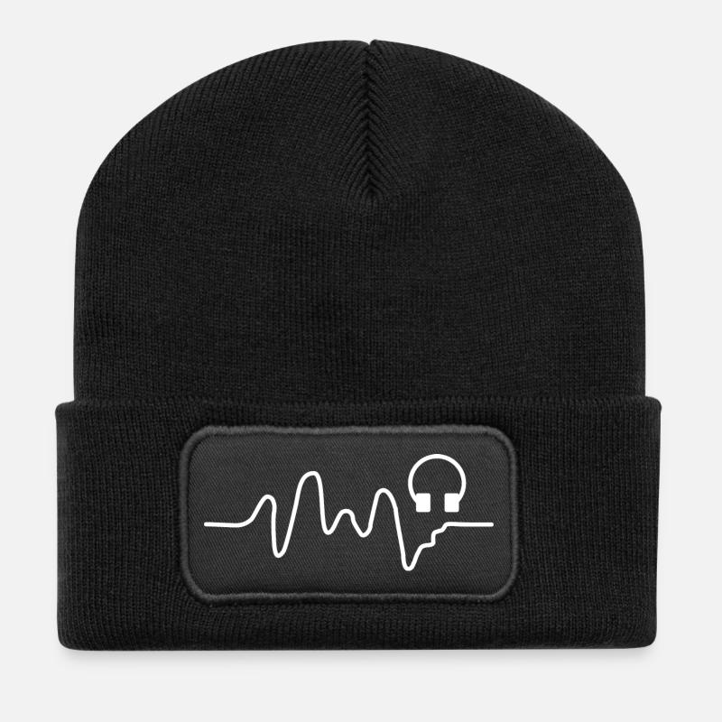 Klangwelle mit Kopfhörer-Icon - Recycelte Patch Beanie - Schwarz