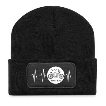 café racer symbol heartbeat pulse icon motorcycle - Recycled Patch Beanie - black - Front