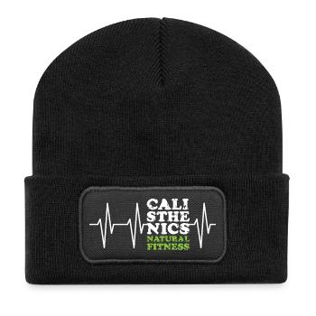 natural fitness calisthenics sport puls herzschlag - Recycelte Patch Beanie - Schwarz - Vorne