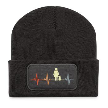 Chat Maman Battement de cœur - Beanie recyclé à patch - charbon - Devant