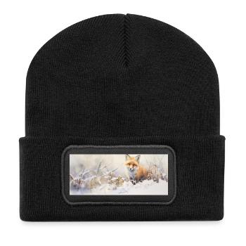 Renard paysage neige - Beanie recyclé à patch - noir - Devant
