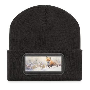 Renard paysage neige - Beanie recyclé à patch - charbon - Devant