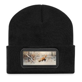 Renard paysage neige - Beanie recyclé à patch - noir - Devant