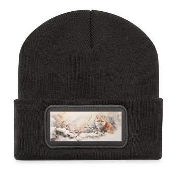 Niedlicher kleiner Fuchs - Recycelte Patch Beanie - Dunkelgrau - Vorne
