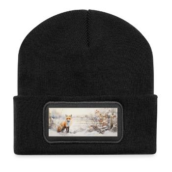 Renard paysage neige - Beanie recyclé à patch - noir - Devant