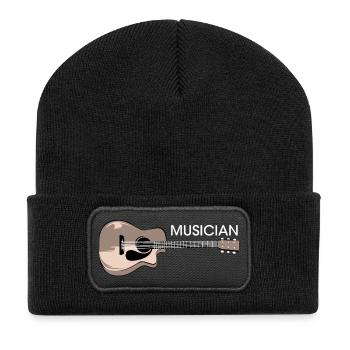 Guitar Symbol Musician Musician Music Logo Band - Recycled Patch Beanie - black - Front