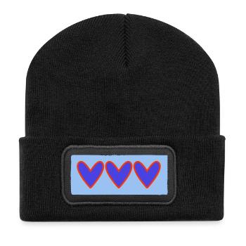 HERZ. HERZ. VALENTINSTAG. LIEBE. LIEBE. PAAR. - Recycelte Patch Beanie - Schwarz - Vorne