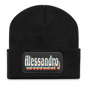 Alessandro Retro Vintage T-Shirt Geschenk T-Shirt - Recycelte Patch Beanie - Schwarz - Vorne