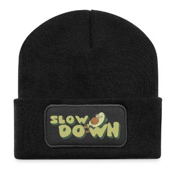 slow down relax avocado retro positive - Recycelte Patch Beanie - Schwarz - Vorne