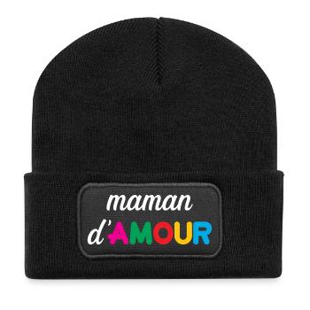 Maman d'Amour - Muttertag - Recycelte Patch Beanie - Schwarz - Vorne