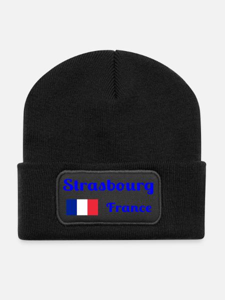 Straßburg Frankreich - Stilvolle Drucke - Recycelte Patch Beanie - Schwarz