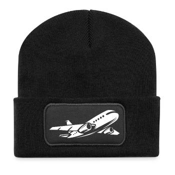 Passagierflugzeug im Flug - Fliegerei und Piloten - Recycelte Patch Beanie - Schwarz - Vorne