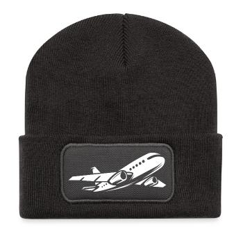 Passagierflugzeug im Flug - Fliegerei und Piloten - Recycelte Patch Beanie - Dunkelgrau - Vorne