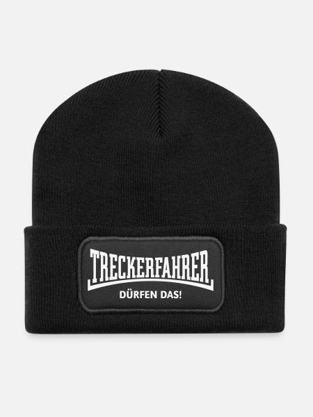 Treckerfahrer Dürfen Das! Trecker Traktor Konkav W - Recycelte Patch Beanie - Schwarz