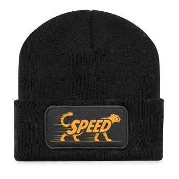 Cheetah Speed - Cooles Katzenlogo - Recycelte Patch Beanie - Schwarz - Vorne