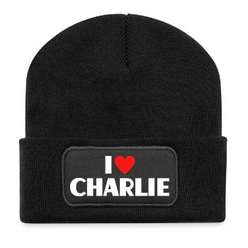 I love Charlie Rotes Herz Romantischer Name Fan - Recycelte Patch Beanie - Schwarz - Vorne