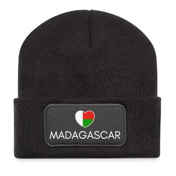 Ich liebe Madagaskar, Herz Madagaskar - Recycelte Patch Beanie - Dunkelgrau - Vorne