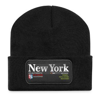 Street Style Abstrakter NYC-Druck - Recycelte Patch Beanie - Schwarz - Vorne