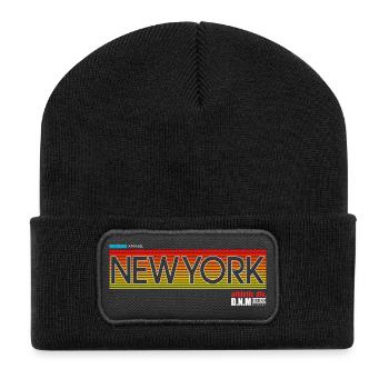 New York Skyline Sonnenuntergang Design - Recycelte Patch Beanie - Schwarz - Vorne