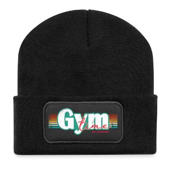 Gym Time – No Excuses Fitness Design Fitnessstudio - Recycelte Patch Beanie - Schwarz - Vorne