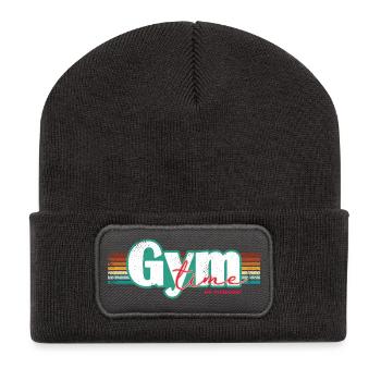 Gym Time – No Excuses Fitness Design Fitnessstudio - Recycelte Patch Beanie - Dunkelgrau - Vorne