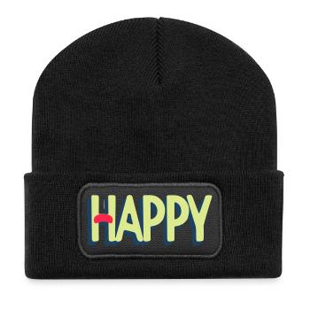 Happy Text Design - Recycled Patch Beanie - black - Front