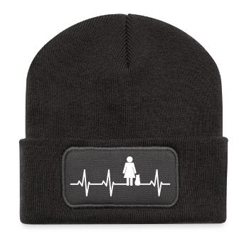 Katzenmama Kardiogramm - Recycelte Patch Beanie - Dunkelgrau - Vorne